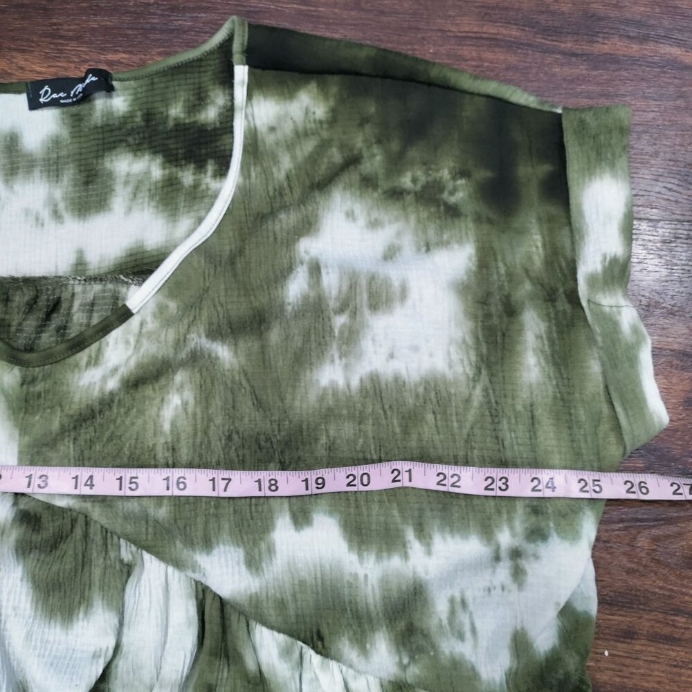 Dar Mode Boho Geometric Tie Dye Short Sleeve High Low Tunic Blouse Green 3XL - Picture 12 of 12